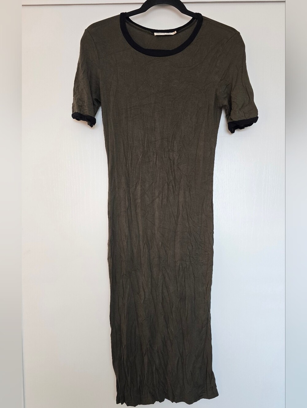 Heart & Hips - Olive Green Casual Dress With Black Contrast Trim
